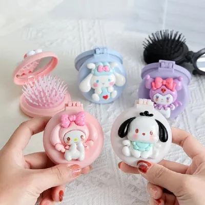 Portable cute  Folding Comb With Mirror (1 pc)